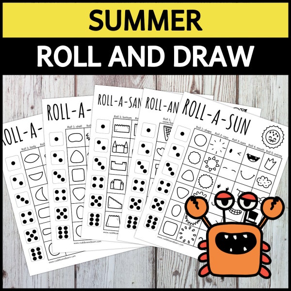 Summer Roll And Draw Game Summertime Dice Drawing Activity For Kids BUNDLE (Printable PDF)