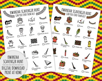 Kwanzaa Scavenger Hunt For Kids, African Festival Treasure Hunt, Party Activity, Africa Winter Game (Printable PDF in Color + B/W)