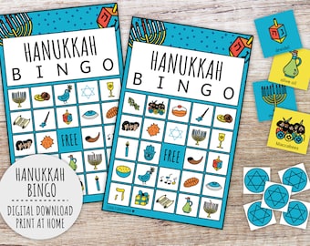 Hanukkah Bingo Game For Kids, Chanukah Party Game, Classroom Game And Jewish Festival of Light Hannukah Family Activity (Printable PDFs)