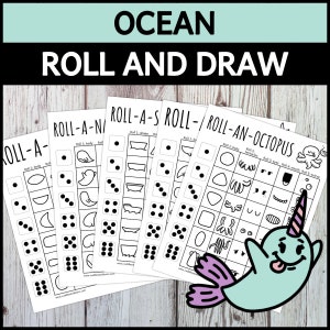 Ocean Roll And Draw Game Under the Sea Dice Drawing Activity For Kids BUNDLE (Printable PDF)
