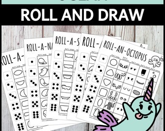 Ocean Roll And Draw Game Under the Sea Dice Drawing Activity For Kids BUNDLE (Printable PDF)