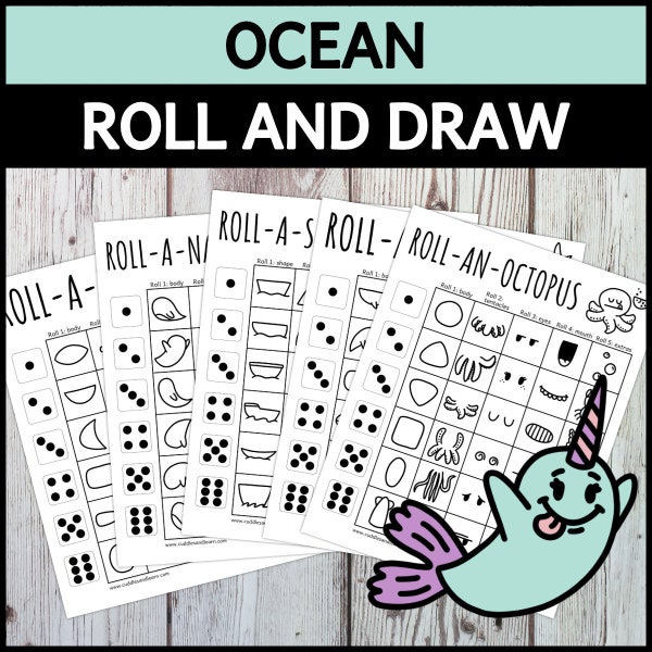 Ocean Roll And Draw Spiel unter dem Meer Würfel Zeichnung Aktivität für Kinder BUNDLE (druckbare PDF)