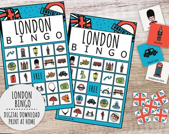 London Bingo Game For Kids, Kids Great Britain Party Game, Travel Classroom Game And UK City Trip Family Activity (Printable PDFs)