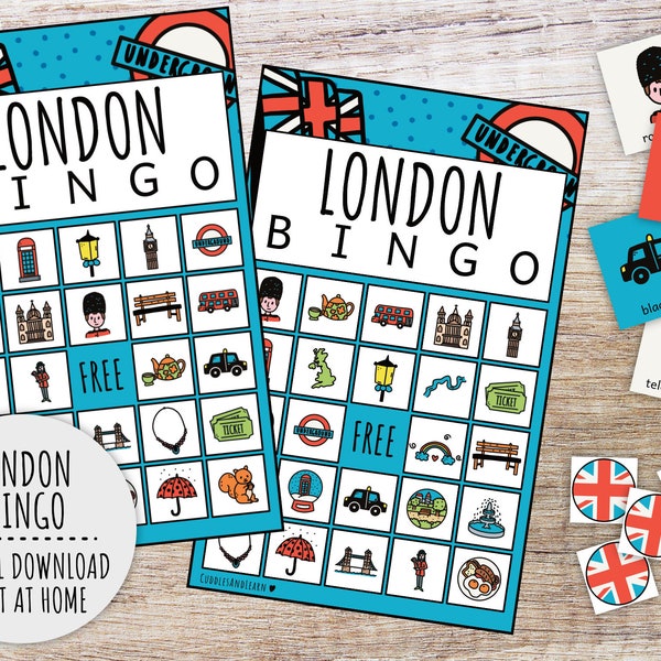 London Bingo Game For Kids, Kids Great Britain Party Game, Travel Classroom Game And UK City Trip Family Activity (Printable PDFs)