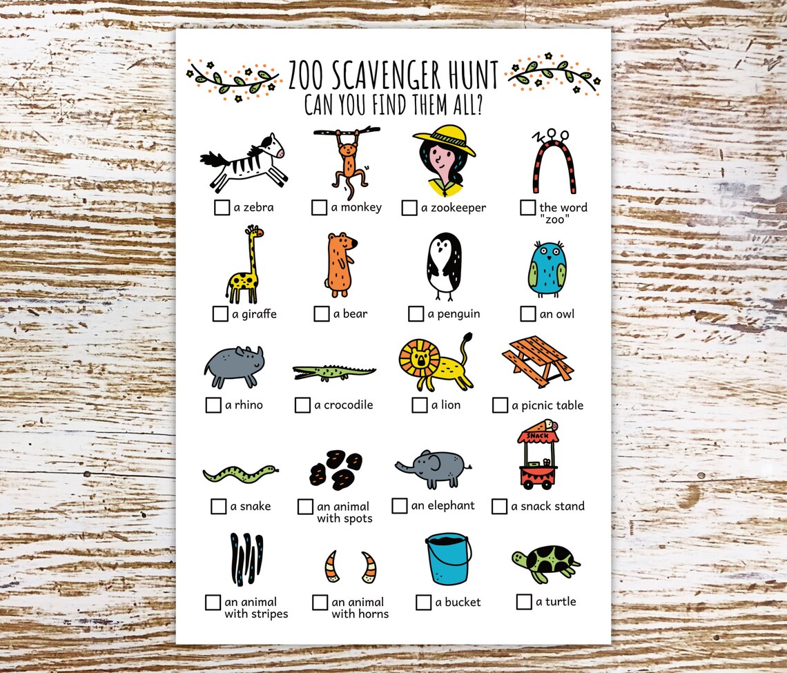 Zoo Scavenger Hunt for Kids, Zoo Treasure Hunt, Zoo Party Game and Wild ...
