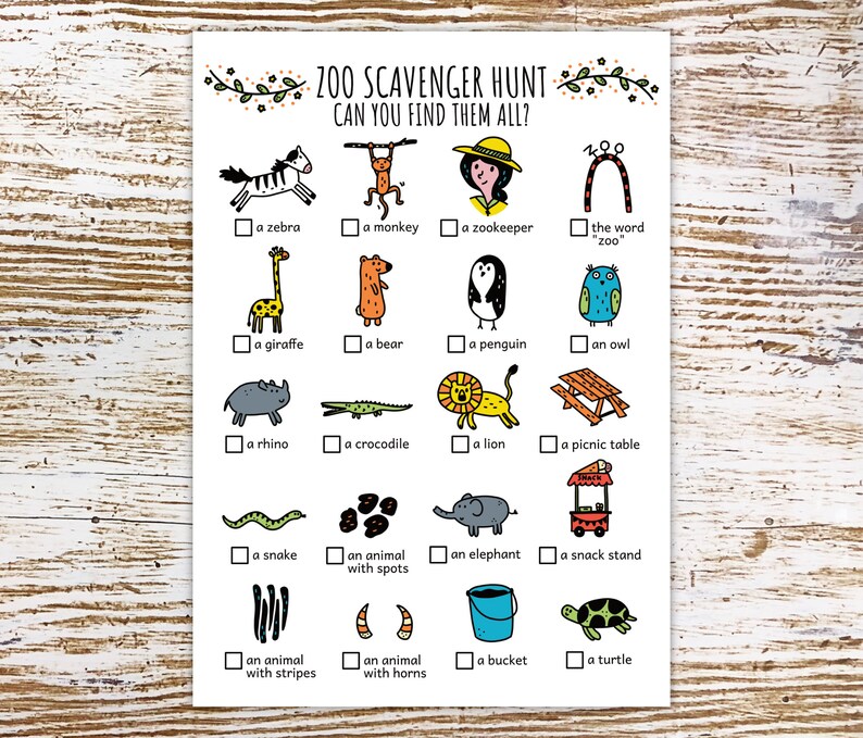 Zoo Scavenger Hunt for Kids, Zoo Treasure Hunt, Zoo Party Game and Wild ...