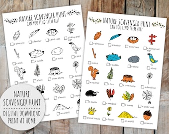 Nature Scavenger Hunt For Kids, Outdoors Kids Activity And Family Activity (Printable PDF in Color + B/W)