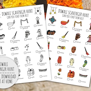 Diwali Schnitzeljagd für Kinder, Deepavali Schatzsuche, Party Aktivität, Festival Of Lights Herbst Herbst Spiel (druckbare PDF in Farbe + S/W)