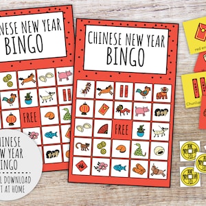 Chinese New Year Bingo Game For Kids, Kids Spring Festival Party Game, Classroom Game And Family Lunar holidays Activity (Printable PDFs)
