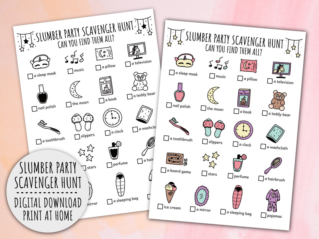 Slumber Party Scavenger Hunt for Kids, Sleepover Treasure Hunt