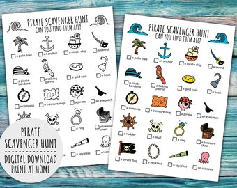Pirate Scavenger Hunt For Kids, Magical Sea Pirate Treasure Hunt And Pirate-themed Birthday Party Activity (Printable PDF in Color + B/W)
