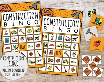 Construction Bingo Game For Kids, Kids Builder Party Game, Classroom Game And Boys Construction Building Family Activity (Printable PDFs)