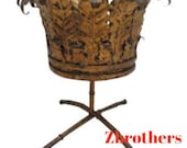 Vintage Faux Bamboo Metal Gold Gilt French Regency Planter Filigree Plant Stand