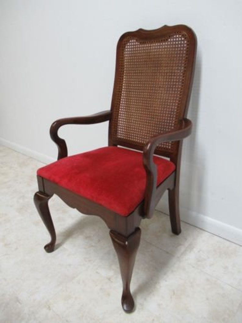 Vintage Thomasville Solid Cherry Queen Ann Caned Dining Room Arm Desk Chair.