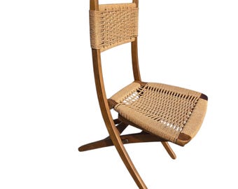 Vintage Hans Wegner Style MCM Folding Rope Chair Danish Modern