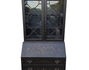 Ethan Allen Newport Liliana Secretary Writing Desk Hutch Display Chinoiserie