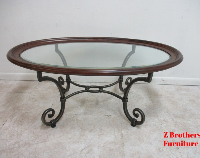 Ethan Allen Coffee Table Tuscany Wrought Iron Wood Oval Center Table Etsy