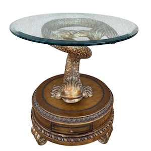 Dolphin Koi Baroque Side End Table Serpent Gold Gilt Pedestal With Drawer