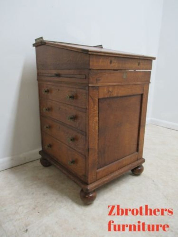 Antique Tiger Oak Davenport Ships Writing Desk Cabinet Etsy