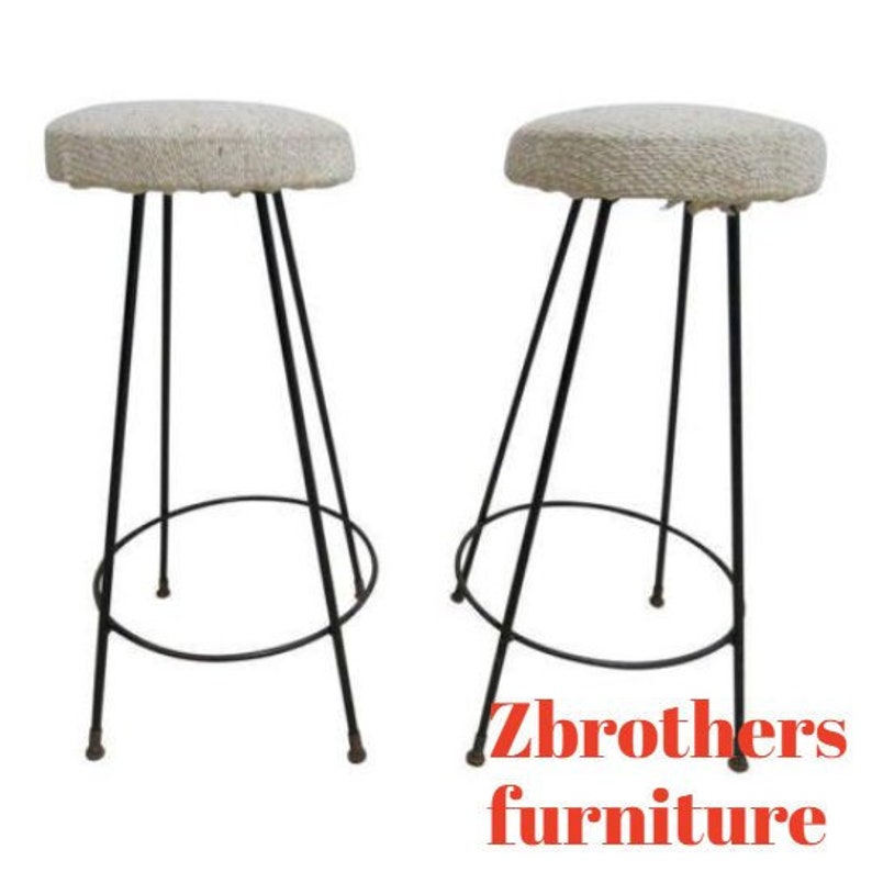 Pair of Mid Century Hair Pin Swivel Bar Counter Stools Chairs B