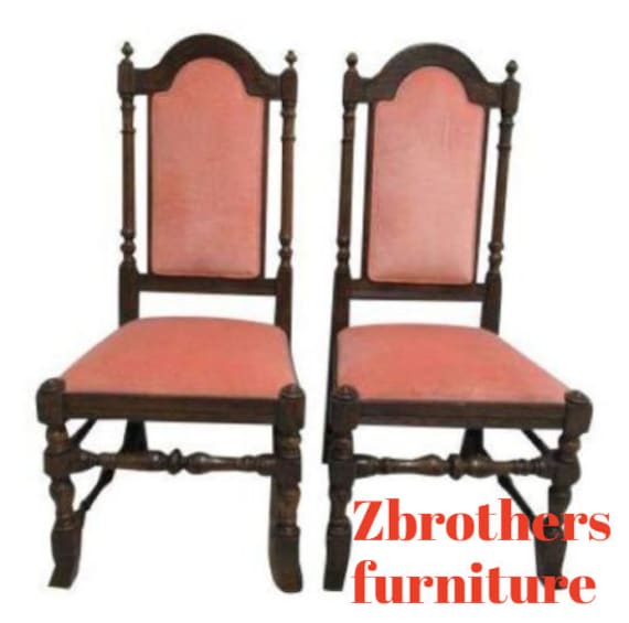 Pair Ethan Allen Charter Oak Jacobean Dining Room Side Chairs Etsy