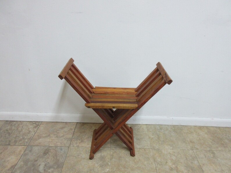Vintage Campaign X Base Folding Desk Chair Stool End Table Mid Century