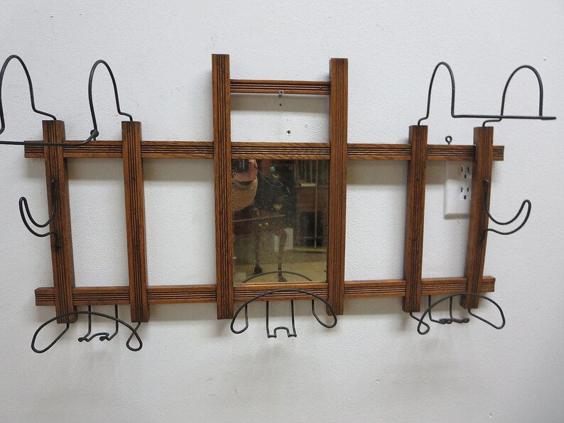 Antique Victorian Hanging Wall Mirror Coat Hook Hat Rack B Etsy