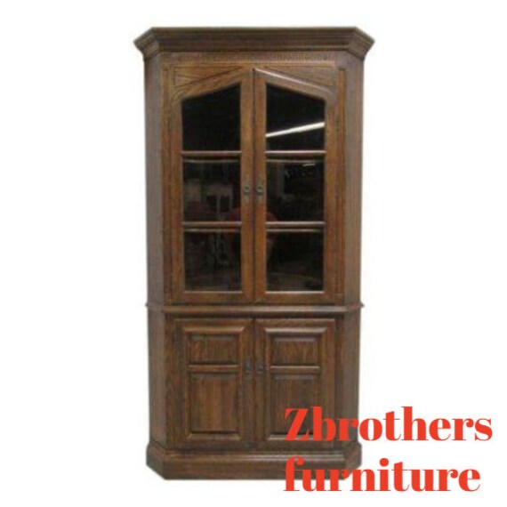 Ethan Allen Charter Oak Jacobean Corner Curio Display Cabinet Etsy