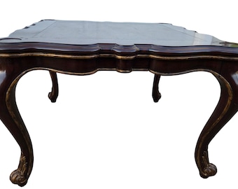 Marge Carson Leather Top Game Card Table French Louis XV Style Rocco Desk