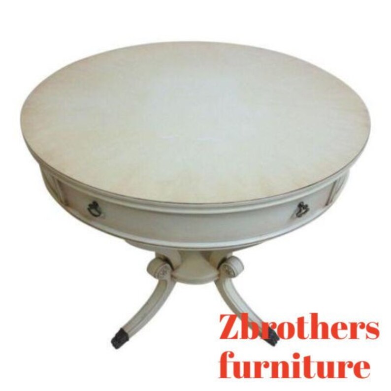 Antique Paint Decorated Duncan Phyfe Round Drum Lamp End Table A