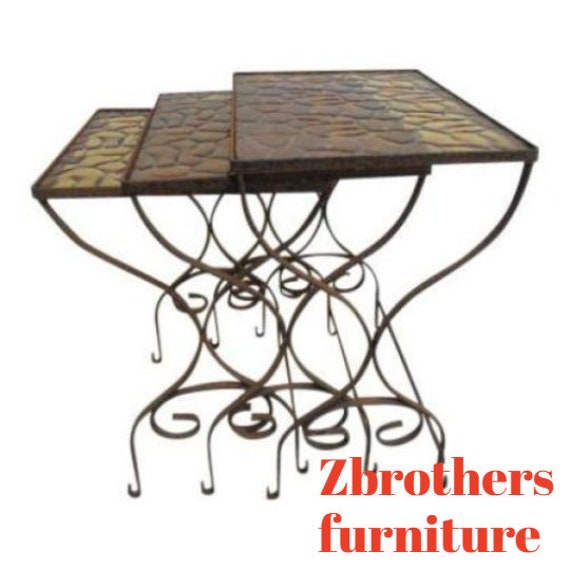 Vintage Iron Outdoor Patio Woodard Stacking Nesting Side End Vintage Iron Outdoor Patio Woodard, Vintage Metal Patio Side Table