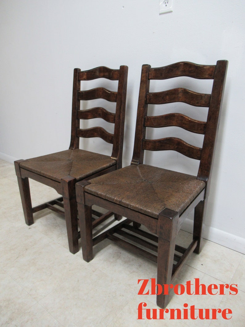 Pair Custom British Colonial Rush Seat Dining Room Desk Side Chairs B