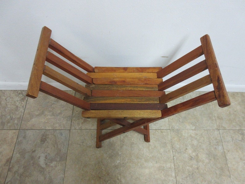Vintage Campaign X Base Folding Desk Chair Stool End Table Mid Century