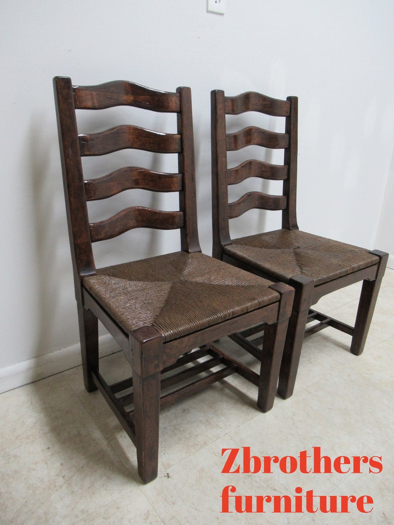 Pair Custom British Colonial Rush Seat Dining Room Desk Side Chairs B