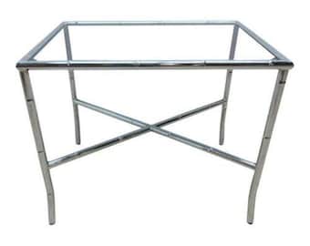 Vintage Mid Century French Regency Chrome Metal Faux Bamboo Lamp End Table