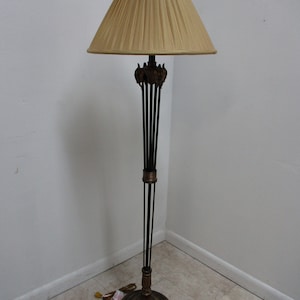 Wrought Iron And Brass Regency Goat Head Torchier Floor Pole Lamp