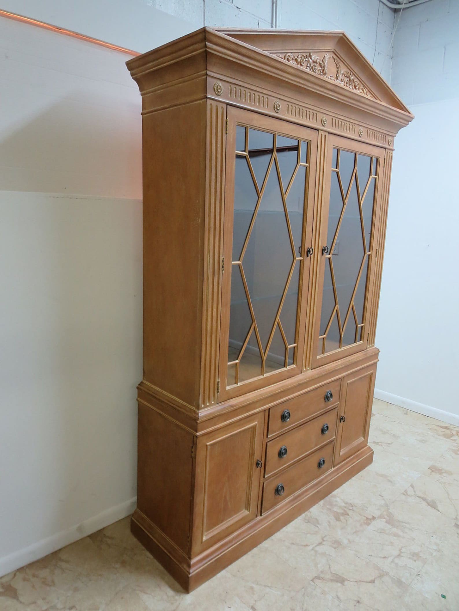 Henredon Monumental Aegean Crystal Curio China Carved Hutch Etsy