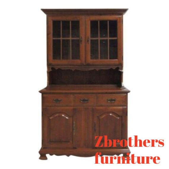 Vintage Maple Chippendale Carved China Cabinet Hutch Crystal Etsy