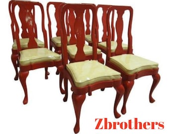 8 Vintage Custom Chinese Chippendale Paint Distressed Dining Room Side Chairs