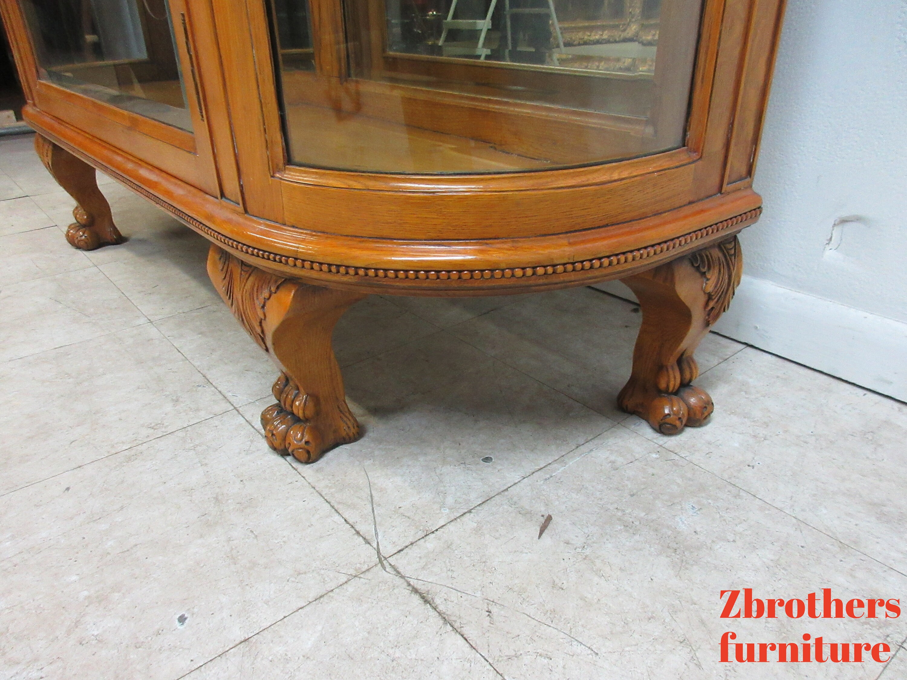 Antique oak curio cabinet curved glass outlet
