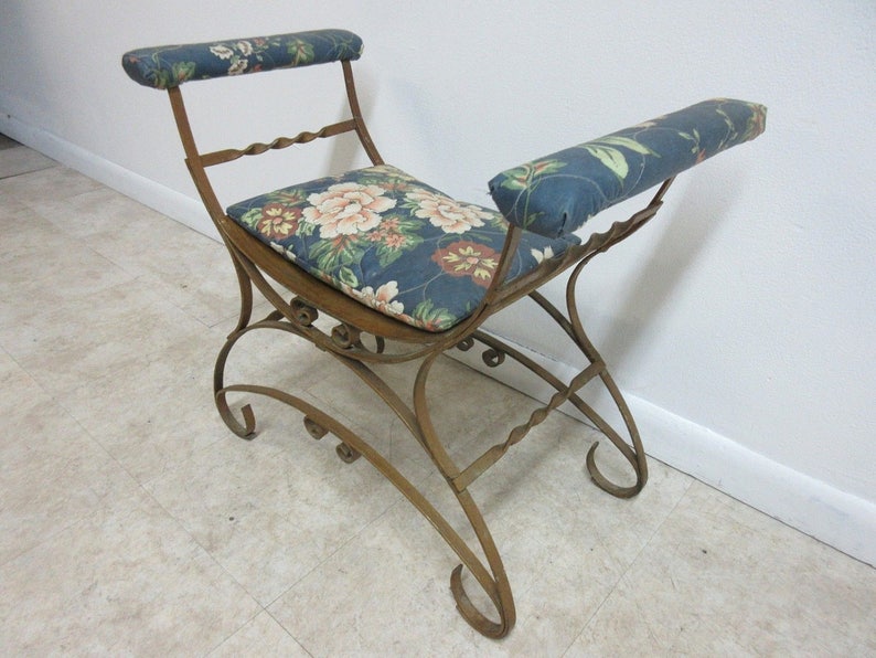 Vintage French Regency Wrought Iron U Bench Foot Stool Vanity Etsy