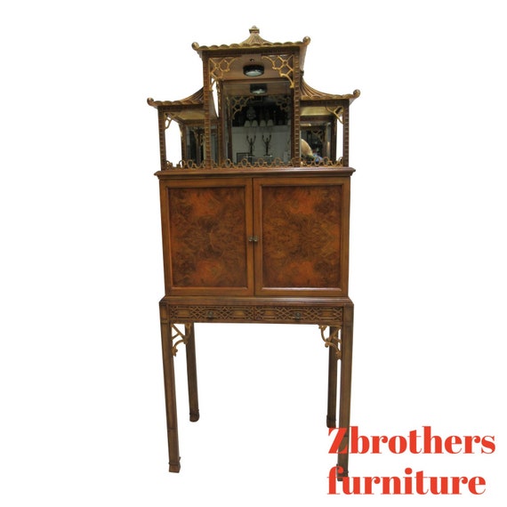 Maitland Smith Chinese Chippendale Lighted Bar Pagoda Top Etsy