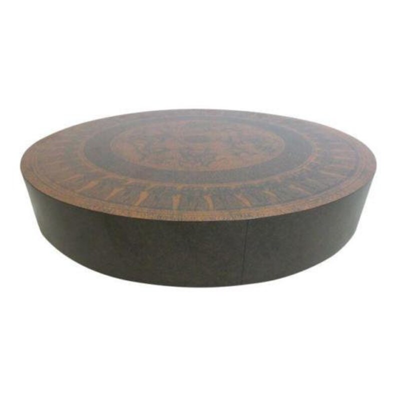 Vintage Mid Century Faux Copper Round Spinning Egyptian Chariots Coffee Table - Egyptian Copper Coffee Table Vintage Mid Century Faux Copper Round Spinning Egyptian Chariots Coffee Table - Egyptian Copper Coffee Table