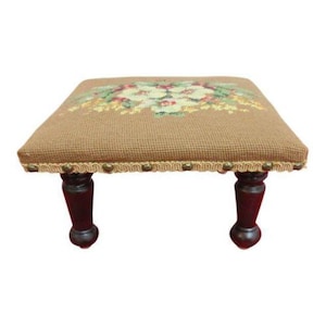 Petite Antique Needlepoint Foot Stool