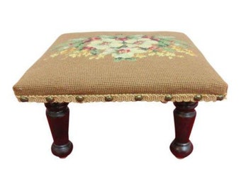 Petite Antique Needlepoint Foot Stool