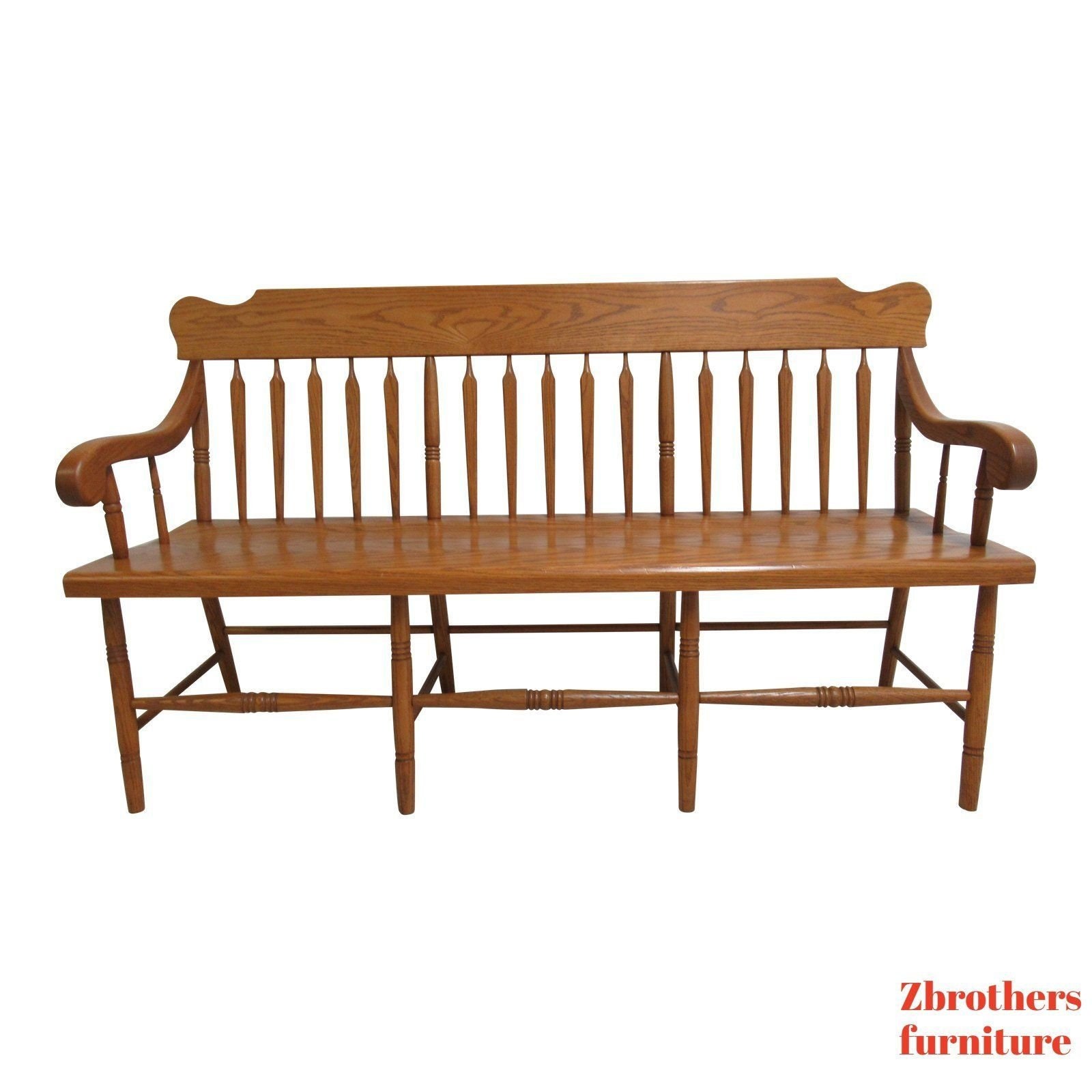 Vintage Oak Windsor Rail Road Deacon Bench Custom Amish Made