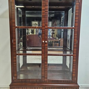 Ethan Allen Brighton Mahogany China Cabinet Breakfront Hutch Display Zebra Wood