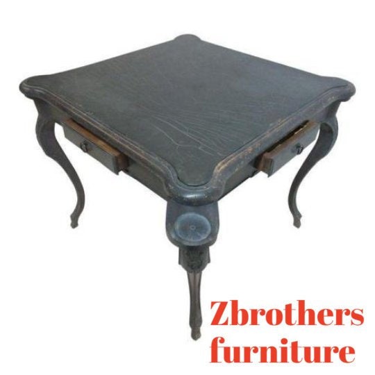 Antique Italian Regency Carved Leather Top Game Table