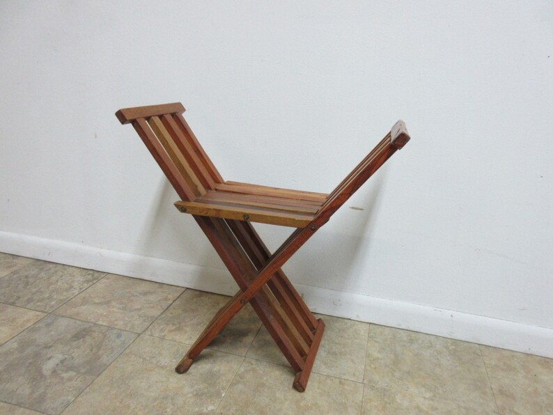 Vintage Campaign X Base Folding Desk Chair Stool End Table Mid Century