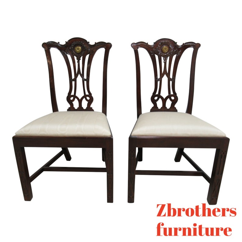 Pair Maitland Smith Dining Room Side Chairs Pierce Carved Chippendale D